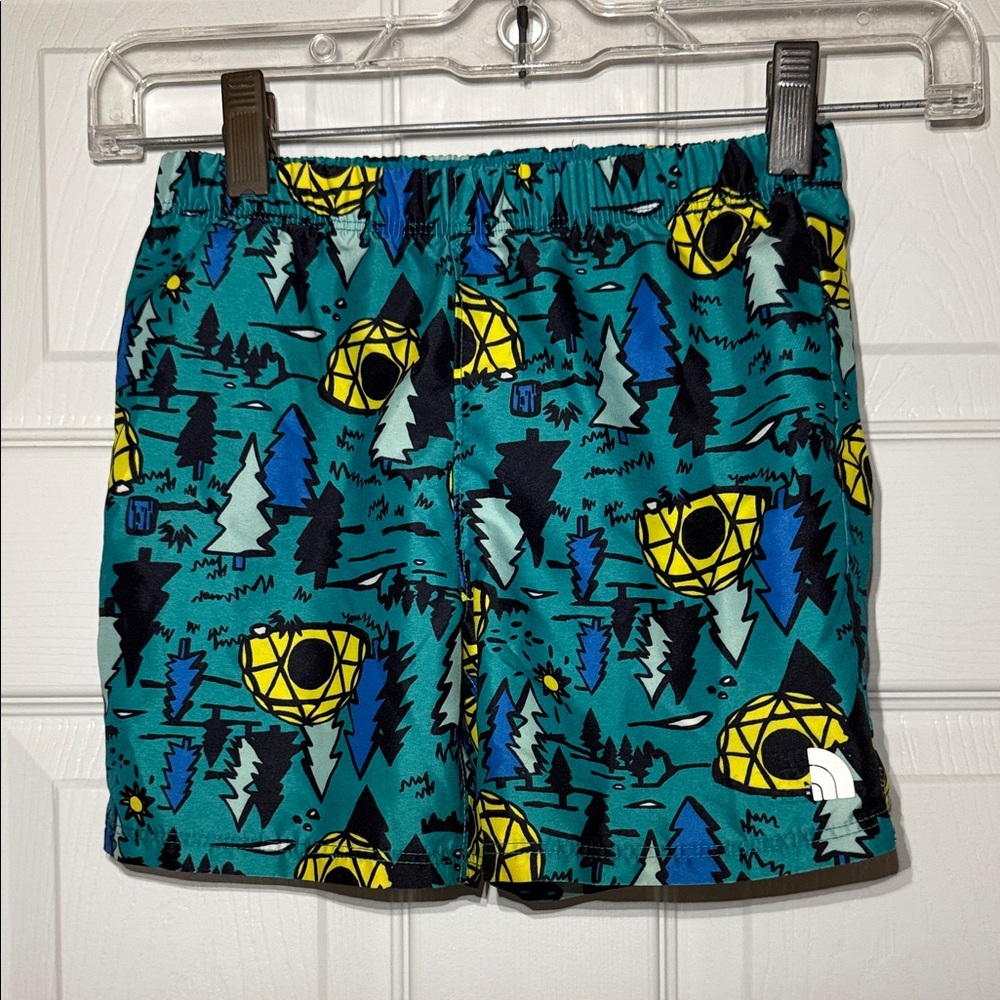 The North Face Teal and Yellow Graphic Shorts
